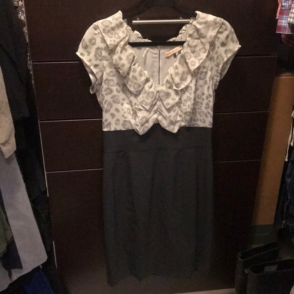 Rebecca Taylor Combo Suiting Dress Leopard Ruffle